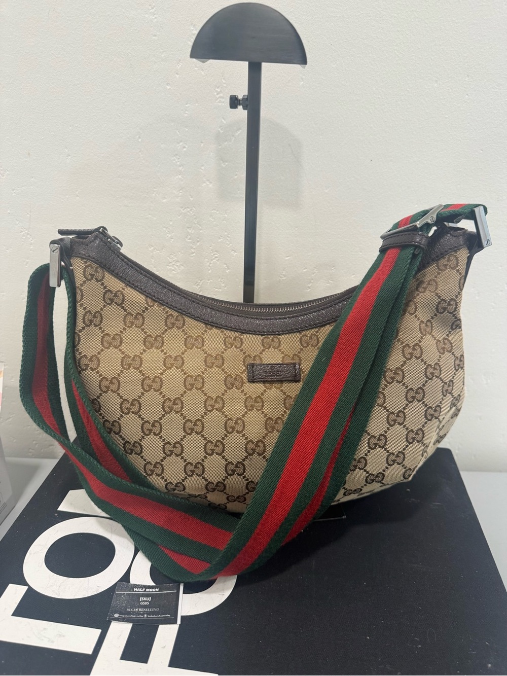 Gucci GG Half Moon CanvasBag with Web Strap